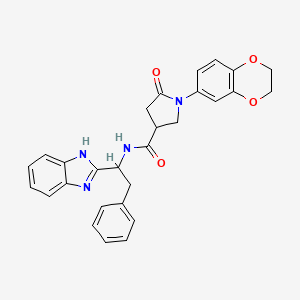 molecular formula C28H26N4O4 B1224696 N-[1-(1H-苯并咪唑-2-基)-2-苯乙基]-1-(2,3-二氢-1,4-苯并二氧杂环-6-基)-5-氧代-3-吡咯烷甲酰胺 
