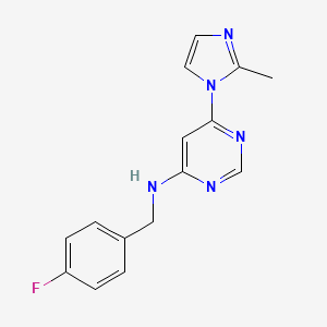 molecular formula C15H14FN5 B12247164 N-[(4-fluorophenyl)methyl]-6-(2-methyl-1H-imidazol-1-yl)pyrimidin-4-amine 