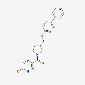 molecular formula C21H21N5O3 B12247258 2-Methyl-6-(3-{[(6-phenylpyridazin-3-yl)oxy]methyl}pyrrolidine-1-carbonyl)-2,3-dihydropyridazin-3-one 