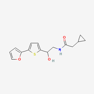 molecular formula C15H17NO3S B12247336 2-cyclopropyl-N-{2-[5-(furan-2-yl)thiophen-2-yl]-2-hydroxyethyl}acetamide 