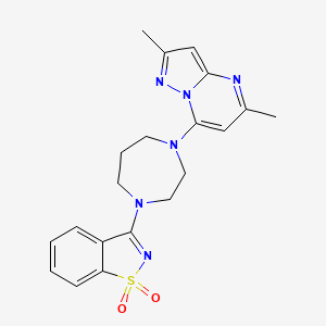 molecular formula C20H22N6O2S B12247488 3-[4-(2,5-Dimethylpyrazolo[1,5-a]pyrimidin-7-yl)-1,4-diazepan-1-yl]-1,2-benzothiazole 1,1-dioxide 