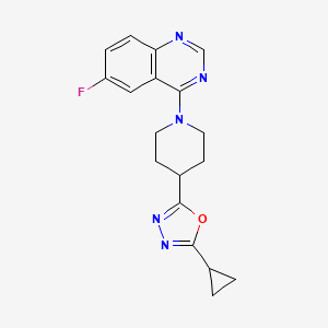 molecular formula C18H18FN5O B12247665 4-[4-(5-Cyclopropyl-1,3,4-oxadiazol-2-yl)piperidin-1-yl]-6-fluoroquinazoline 