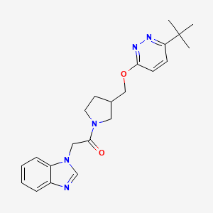 molecular formula C22H27N5O2 B12247765 2-(1H-1,3-benzodiazol-1-yl)-1-(3-{[(6-tert-butylpyridazin-3-yl)oxy]methyl}pyrrolidin-1-yl)ethan-1-one 