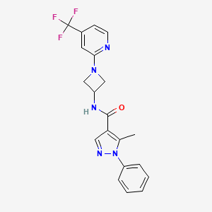 molecular formula C20H18F3N5O B12248080 5-methyl-1-phenyl-N-{1-[4-(trifluoromethyl)pyridin-2-yl]azetidin-3-yl}-1H-pyrazole-4-carboxamide 