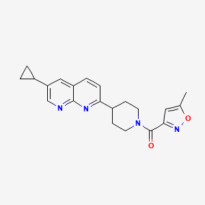 molecular formula C21H22N4O2 B12248142 6-Cyclopropyl-2-[1-(5-methyl-1,2-oxazole-3-carbonyl)piperidin-4-yl]-1,8-naphthyridine 