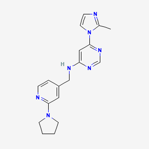 molecular formula C18H21N7 B12248221 6-(2-methyl-1H-imidazol-1-yl)-N-{[2-(pyrrolidin-1-yl)pyridin-4-yl]methyl}pyrimidin-4-amine 