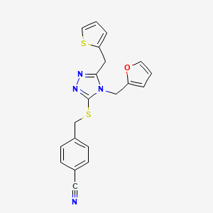 molecular formula C20H16N4OS2 B1224828 4-[[[4-(2-呋喃甲基)-5-(噻吩-2-基甲基)-1,2,4-三唑-3-基]硫]甲基]苯甲腈 