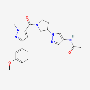 molecular formula C21H24N6O3 B12248310 N-(1-{1-[3-(3-methoxyphenyl)-1-methyl-1H-pyrazole-5-carbonyl]pyrrolidin-3-yl}-1H-pyrazol-4-yl)acetamide 