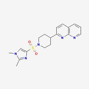 molecular formula C18H21N5O2S B12248318 2-{1-[(1,2-dimethyl-1H-imidazol-4-yl)sulfonyl]piperidin-4-yl}-1,8-naphthyridine 