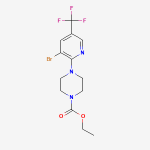 molecular formula C13H15BrF3N3O2 B12248327 Ethyl 4-[3-bromo-5-(trifluoromethyl)pyridin-2-yl]piperazine-1-carboxylate 