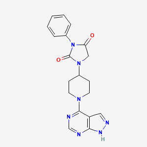 molecular formula C19H19N7O2 B12248400 3-phenyl-1-(1-{1H-pyrazolo[3,4-d]pyrimidin-4-yl}piperidin-4-yl)imidazolidine-2,4-dione 