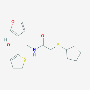 molecular formula C17H21NO3S2 B12248502 2-(cyclopentylsulfanyl)-N-[2-(furan-3-yl)-2-hydroxy-2-(thiophen-2-yl)ethyl]acetamide 