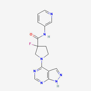 molecular formula C15H14FN7O B12248543 3-fluoro-1-{1H-pyrazolo[3,4-d]pyrimidin-4-yl}-N-(pyridin-3-yl)pyrrolidine-3-carboxamide 