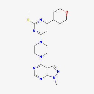 molecular formula C20H26N8OS B12248589 4-(4-{1-methyl-1H-pyrazolo[3,4-d]pyrimidin-4-yl}piperazin-1-yl)-2-(methylsulfanyl)-6-(oxan-4-yl)pyrimidine 