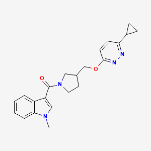 molecular formula C22H24N4O2 B12248820 3-(3-{[(6-cyclopropylpyridazin-3-yl)oxy]methyl}pyrrolidine-1-carbonyl)-1-methyl-1H-indole 