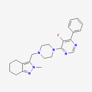 molecular formula C23H27FN6 B12248951 3-{[4-(5-fluoro-6-phenylpyrimidin-4-yl)piperazin-1-yl]methyl}-2-methyl-4,5,6,7-tetrahydro-2H-indazole 