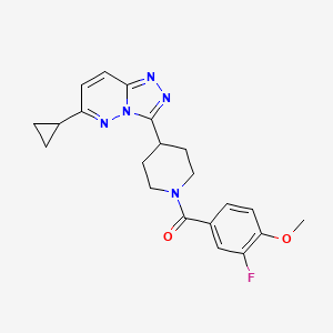 molecular formula C21H22FN5O2 B12249048 4-{6-Cyclopropyl-[1,2,4]triazolo[4,3-b]pyridazin-3-yl}-1-(3-fluoro-4-methoxybenzoyl)piperidine 