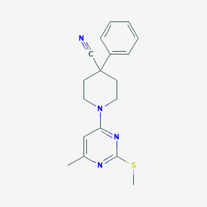 molecular formula C18H20N4S B12249126 1-[6-Methyl-2-(methylsulfanyl)pyrimidin-4-yl]-4-phenylpiperidine-4-carbonitrile 