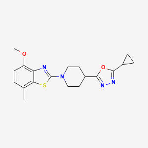 molecular formula C19H22N4O2S B12249195 2-[4-(5-Cyclopropyl-1,3,4-oxadiazol-2-yl)piperidin-1-yl]-4-methoxy-7-methyl-1,3-benzothiazole 