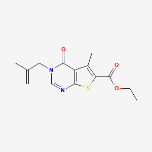 molecular formula C14H16N2O3S B12249240 ethyl 5-methyl-3-(2-methylprop-2-en-1-yl)-4-oxo-3H,4H-thieno[2,3-d]pyrimidine-6-carboxylate 