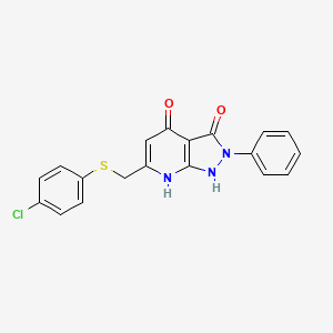 molecular formula C19H14ClN3O2S B1224927 6-[[(4-氯苯基)硫]甲基]-2-苯基-1,7-二氢吡唑并[3,4-b]吡啶-3,4-二酮 