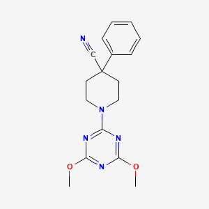 molecular formula C17H19N5O2 B12249300 1-(4,6-Dimethoxy-1,3,5-triazin-2-yl)-4-phenylpiperidine-4-carbonitrile 