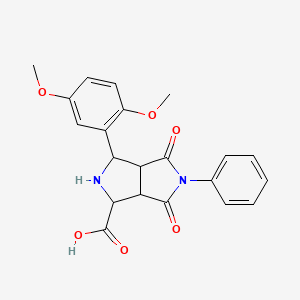 molecular formula C21H20N2O6 B12249377 3-(2,5-Dimethoxyphenyl)-4,6-dioxo-5-phenyl-octahydropyrrolo[3,4-c]pyrrole-1-carboxylic acid 