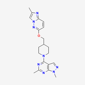 molecular formula C20H24N8O B12249414 1-{1,6-dimethyl-1H-pyrazolo[3,4-d]pyrimidin-4-yl}-4-[({2-methylimidazo[1,2-b]pyridazin-6-yl}oxy)methyl]piperidine 