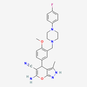 molecular formula C26H27FN6O2 B1224946 6-氨基-4-(3-{[4-(4-氟苯基)哌嗪-1-基]甲基}-4-甲氧基苯基)-3-甲基-1,4-二氢吡喃[2,3-c]吡唑-5-腈 