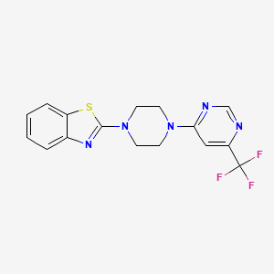 molecular formula C16H14F3N5S B12249474 2-{4-[6-(Trifluoromethyl)pyrimidin-4-yl]piperazin-1-yl}-1,3-benzothiazole 