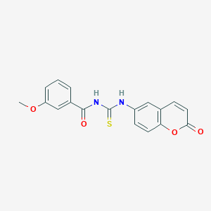 molecular formula C18H14N2O4S B1224959 3-methoxy-N-[[(2-oxo-1-benzopyran-6-yl)amino]-sulfanylidenemethyl]benzamide 