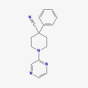 molecular formula C16H16N4 B12249604 4-Phenyl-1-(pyrazin-2-yl)piperidine-4-carbonitrile 