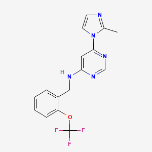 molecular formula C16H14F3N5O B12249639 6-(2-methyl-1H-imidazol-1-yl)-N-{[2-(trifluoromethoxy)phenyl]methyl}pyrimidin-4-amine 