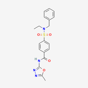 molecular formula C19H20N4O4S B1224964 4-[ethyl-(phenylmethyl)sulfamoyl]-N-(5-methyl-1,3,4-oxadiazol-2-yl)benzamide 