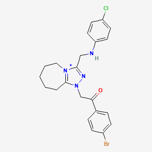 molecular formula C22H23BrClN4O+ B1224968 1-(4-bromophenyl)-2-[3-[(4-chloroanilino)methyl]-6,7,8,9-tetrahydro-5H-[1,2,4]triazolo[4,3-a]azepin-4-ium-1-yl]ethanone 