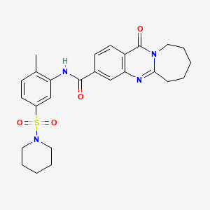 molecular formula C26H30N4O4S B1224970 N-[2-methyl-5-(1-piperidinylsulfonyl)phenyl]-12-oxo-7,8,9,10-tetrahydro-6H-azepino[2,1-b]quinazoline-3-carboxamide 