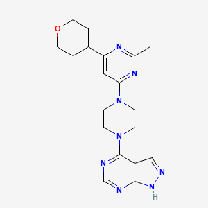 molecular formula C19H24N8O B12249726 2-methyl-4-(oxan-4-yl)-6-(4-{1H-pyrazolo[3,4-d]pyrimidin-4-yl}piperazin-1-yl)pyrimidine 