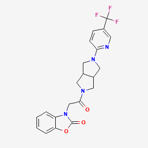 molecular formula C21H19F3N4O3 B12249753 3-(2-Oxo-2-{5-[5-(trifluoromethyl)pyridin-2-yl]-octahydropyrrolo[3,4-c]pyrrol-2-yl}ethyl)-2,3-dihydro-1,3-benzoxazol-2-one 