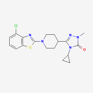 molecular formula C18H20ClN5OS B12249757 3-[1-(4-chloro-1,3-benzothiazol-2-yl)piperidin-4-yl]-4-cyclopropyl-1-methyl-4,5-dihydro-1H-1,2,4-triazol-5-one 