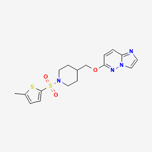 molecular formula C17H20N4O3S2 B12249798 4-({Imidazo[1,2-b]pyridazin-6-yloxy}methyl)-1-[(5-methylthiophen-2-yl)sulfonyl]piperidine 