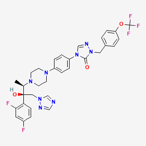molecular formula C32H31F5N8O3 B1224981 3H-1,2,4-Triazol-3-one, 4-(4-(4-((1R,2R)-2-(2,4-difluorophenyl)-2-hydroxy-1-methyl-3-(1H-1,2,4-triazol-1-yl)propyl)-1-piperazinyl)phenyl)-2,4-dihydro-2-((4-(trifluoromethoxy)phenyl)methyl)- CAS No. 210562-98-4