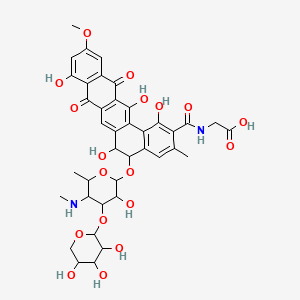 molecular formula C39H42N2O18 B1224982 2-[[1,6,9,14-Tetrahydroxy-5-[3-hydroxy-6-methyl-5-(methylamino)-4-(3,4,5-trihydroxyoxan-2-yl)oxyoxan-2-yl]oxy-11-methoxy-3-methyl-8,13-dioxo-5,6-dihydrobenzo[a]tetracene-2-carbonyl]amino]acetic acid CAS No. 130743-10-1