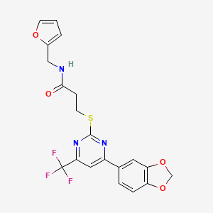 molecular formula C20H16F3N3O4S B1224990 3-[[4-(1,3-benzodioxol-5-yl)-6-(trifluoromethyl)-2-pyrimidinyl]thio]-N-(2-furanylmethyl)propanamide 