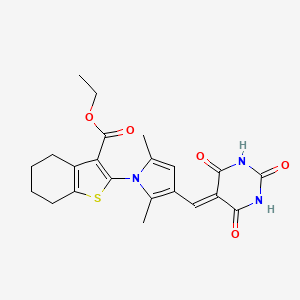 molecular formula C22H23N3O5S B1224995 2-[2,5-二甲基-3-[(2,4,6-三氧代-1,3-二氮杂环-5-亚甲基)甲基]-1-吡咯基]-4,5,6,7-四氢-1-苯并噻吩-3-甲酸乙酯 