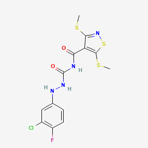 molecular formula C13H12ClFN4O2S3 B1225015 N-{[2-(3-chloro-4-fluorophenyl)hydrazino]carbonyl}-3,5-bis(methylthio)isothiazole-4-carboxamide 