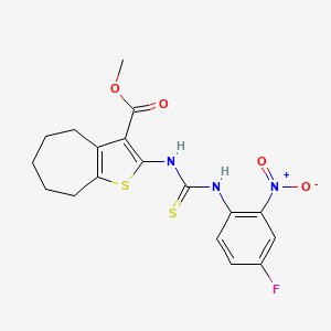 molecular formula C18H18FN3O4S2 B1225026 2-[[(4-fluoro-2-nitroanilino)-sulfanylidenemethyl]amino]-5,6,7,8-tetrahydro-4H-cyclohepta[b]thiophene-3-carboxylic acid methyl ester 
