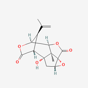 molecular formula C15H16O6 B1225054 (1R,3R,5S,8S,9S,12R,13R,14R)-1-Hydroxy-13-methyl-14-prop-1-en-2-yl-4,7,10-trioxapentacyclo[6.4.1.19,12.03,5.05,13]tetradecane-6,11-dione 