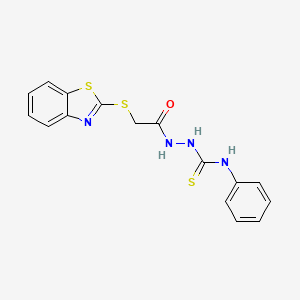 molecular formula C16H14N4OS3 B1225060 1-[[2-(1,3-Benzothiazol-2-ylthio)-1-oxoethyl]amino]-3-phenylthiourea 