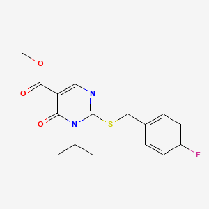 molecular formula C16H17FN2O3S B12251491 Methyl 2-{[(4-fluorophenyl)methyl]sulfanyl}-6-oxo-1-(propan-2-yl)-1,6-dihydropyrimidine-5-carboxylate 