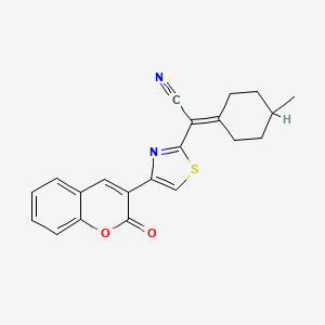 molecular formula C21H18N2O2S B1225173 2-(4-Methylcyclohexylidene)-2-[4-(2-oxo-1-benzopyran-3-yl)-2-thiazolyl]acetonitrile 